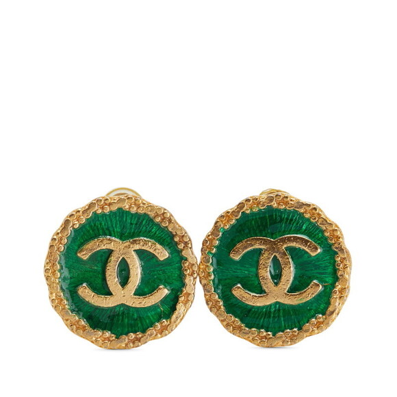 CHANEL Vintage Green Logo Earrings